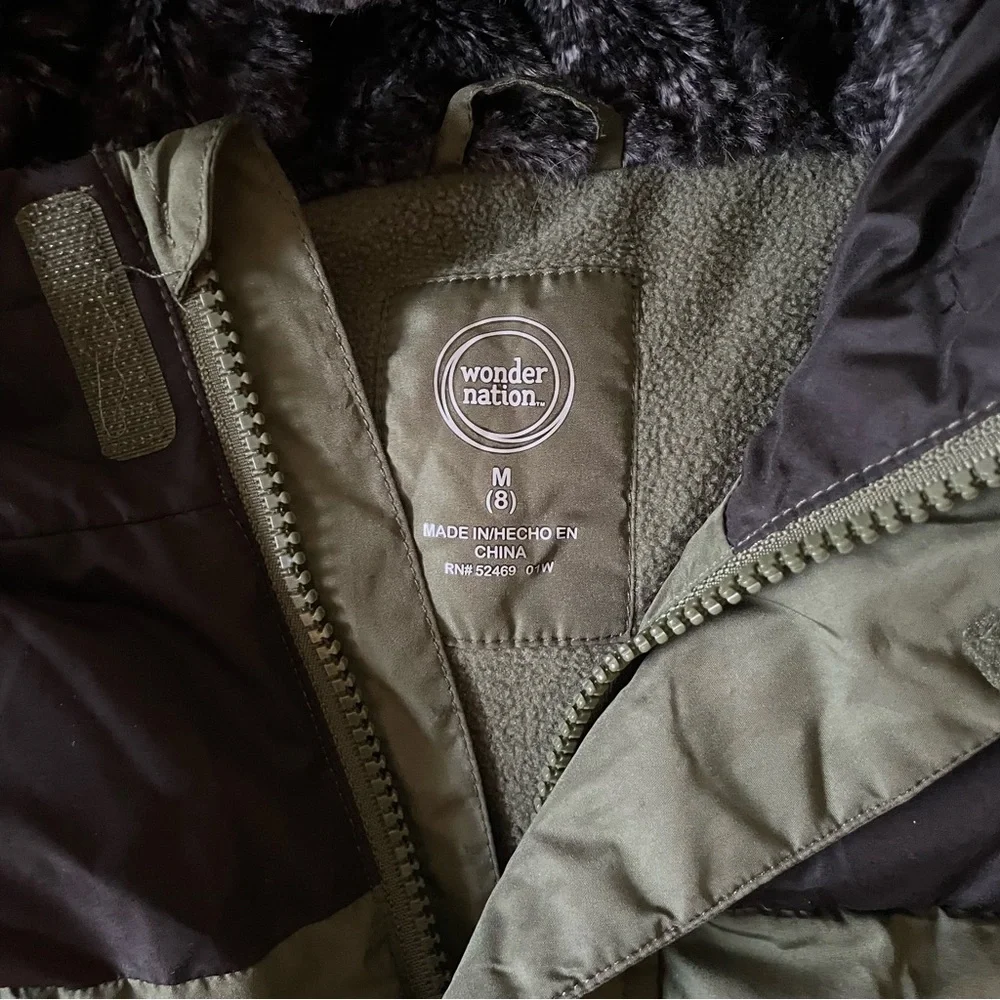 Wonder Nation Fully Lined Medium (8) Puffer Utility Coat Olive and Black Jacket